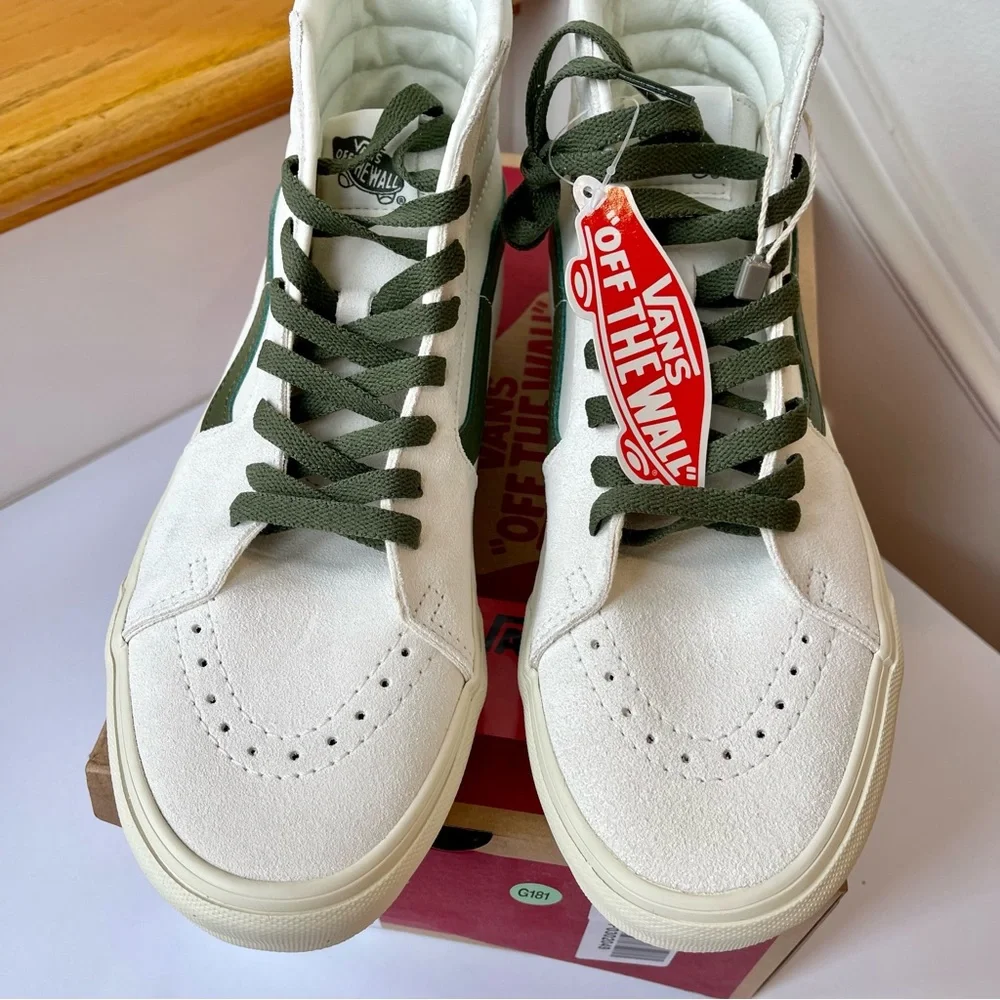 NWT Vans Sk8 Hi Leather Sneakers in Vintage Pop - Marshmallow Turtledove shoes - Picture 10 of 15